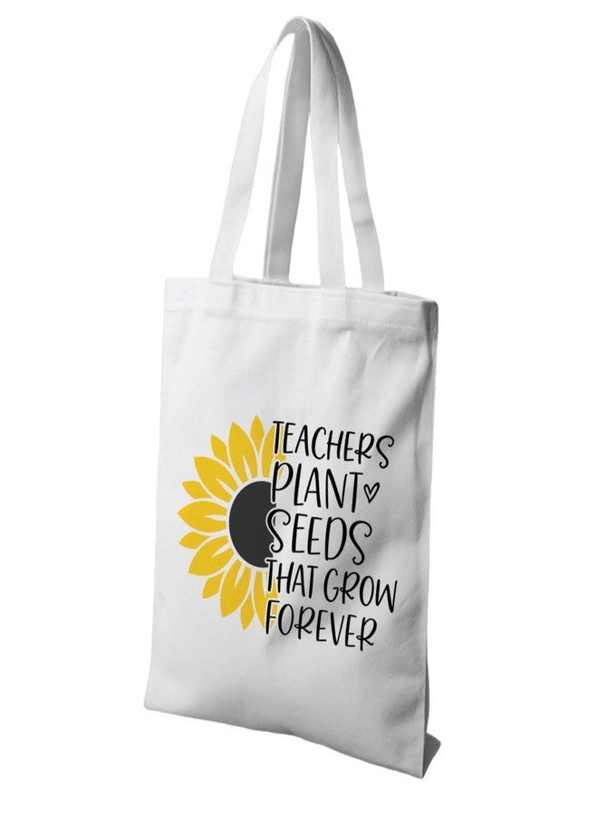 Hubops حقيبة تسوق للمعلمين من قماش البوليستر من هوبوبس - حقيبة تسوق وهدايا قابلة لإعادة الاستخدام وصديقة للبيئة للمعلمين - حقيبة أنيقة مطبوعة عليها عبارة تقدير للمعلمين (HUB-TOTE-TEACHER-SUNFLOWER-001) - Image 1